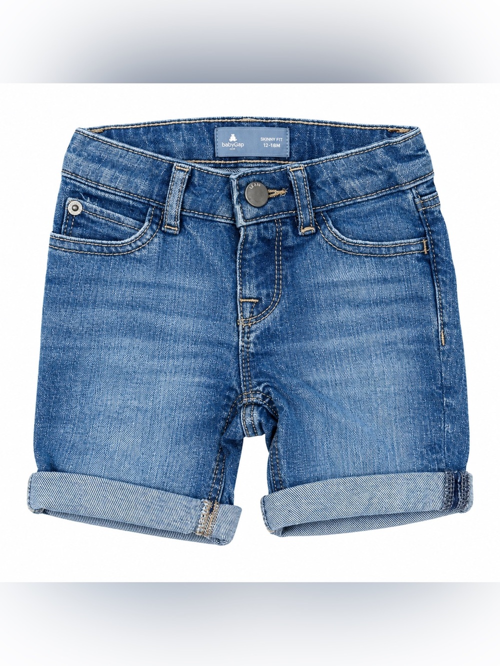 Baby Gap Girls Skinny Fit Denim Jean Shorts Size 2 Years Cuffed Medium Wash